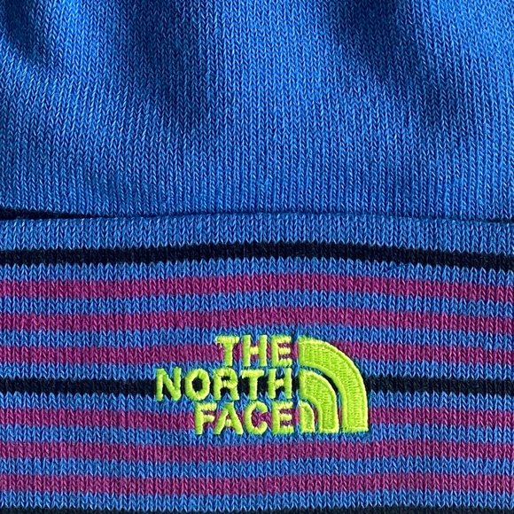 The North Face Dock Worker Recycled Cuffed Beanie Hat Ski Cap Blue Striped - Picture 3 of 3